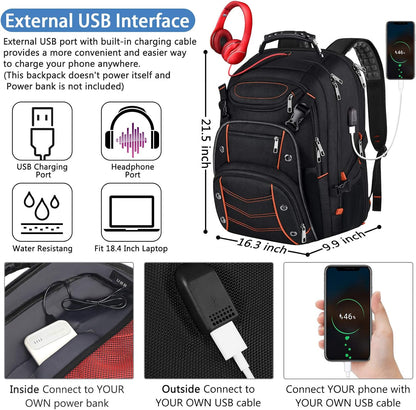 VECKUSON 18.4 Laptop Backpack for Men, 55L Extra Large Gaming Laptops Backpack with USB Charger Port,TSA Friendly Flight Approved and RFID Anti-Theft Pocket