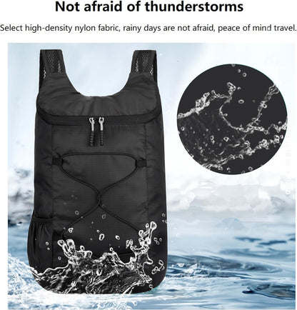 16L Hiking Daypack Lightweight Foldable Travel Backpack Water Repellent Camping Outdoor Packable Easy Carry-on Bag (Black)