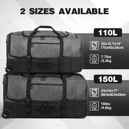 REDCAMP Large Rolling Duffle Bag with Wheels and Handle, 33-Inch Durable Heavy Duty Wheeled Travel Duffel Luggage, 2 Layers of Space
