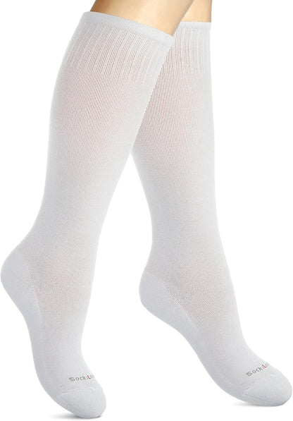 Cotton Compression Socks for Women & Men. 15-20 mmHg Support Knee-High Solid White S/M
