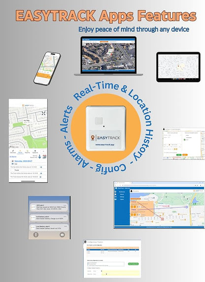 EASYTRACK GPS, Real Time Tracking, Location History, SOS Alerts, Motion Activated, Geo-Fence Alarms, Alert Notification,Waterproof, Magnetic case (add-on), Lowest Subscription Plan Worldwide Coverage