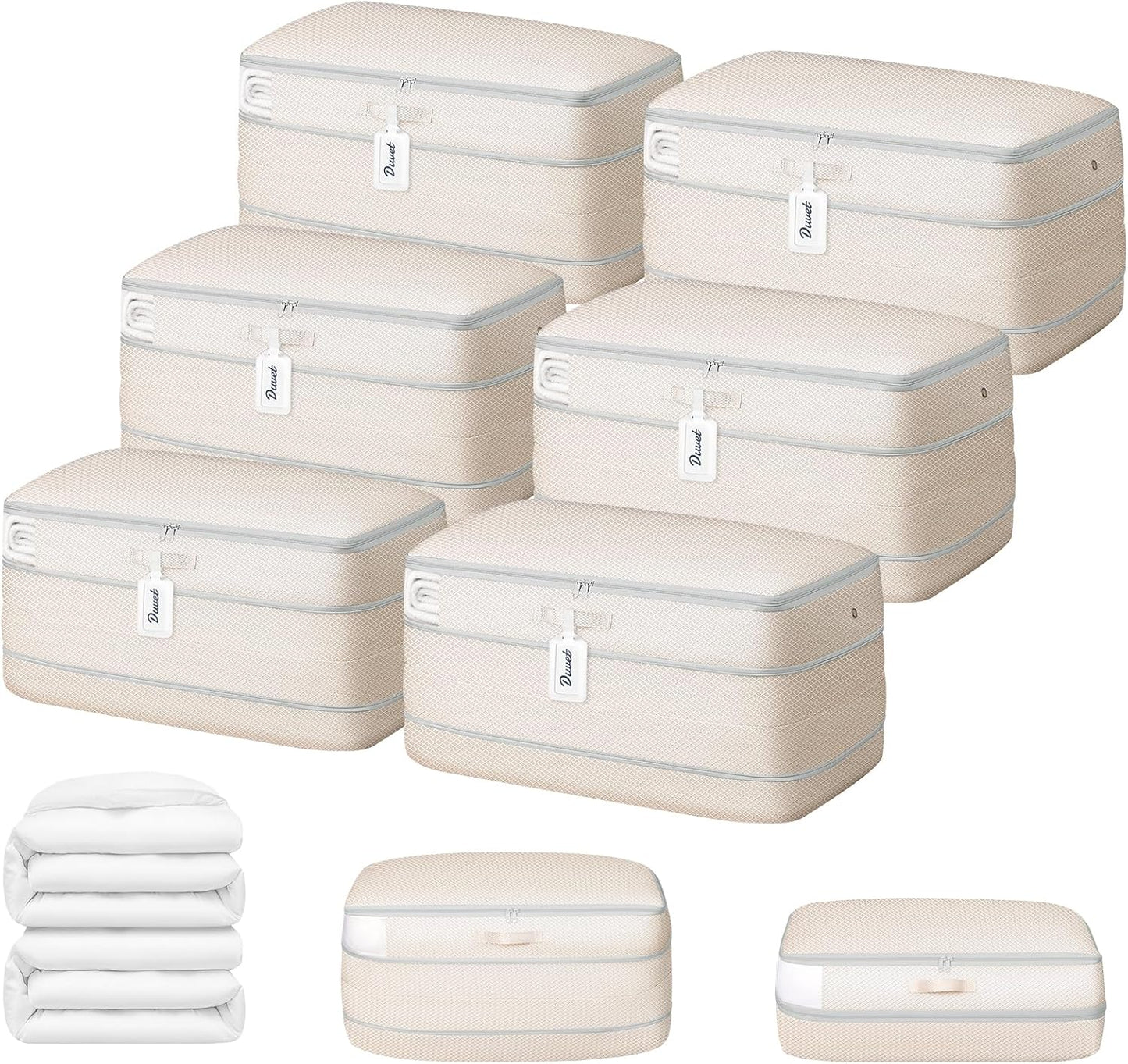 DIMJ Comforter Storage Bag - 100L Large Capacity Blanket Storage Compression Bags, Washable Space Saving Self Compression Organizer with Window Handles, Space Saver for Clothes, Bedding, Sheet