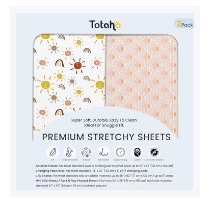 TotAha Baby Crib Sheets Boho Rainbow for Boys Girls, Hypoallergenic Crib Mattress Fitted Sheet Neutral, Ultra Soft Crib Sheets 28x52x9 Extra Deep Pocket, 2 Pack