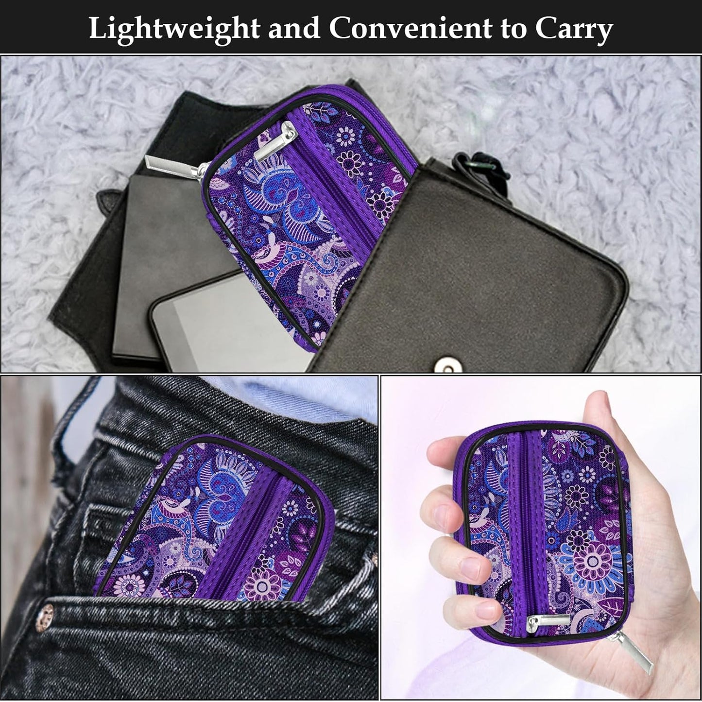 Serfeymi Weekly Travel Pill Organizer Pill Case for Purse with Removable 7 Day Pill Box, Fashionable Travel Medicine Organizer Pill Container for Medicine, Vitamin, Supplement - Bloom 01 + Purple 01