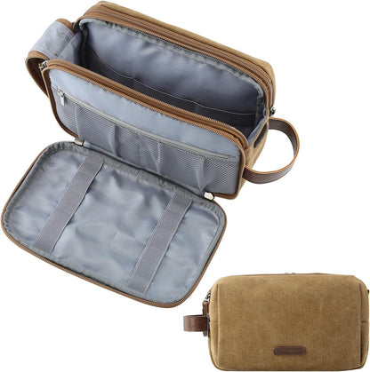 BAGSMART Toiletry Bag for Men, Canvas Travel Toiletry Organizer Dopp Kit Water-resistant Shaving Bag for Toiletries Accessories,Khaki-Large
