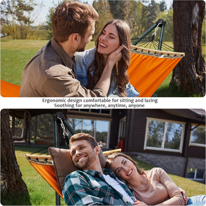 Tranquillo Sturdy Steel Hammock with Stand Premium Cotton Canvas Hammock, 600 lbs Capacity Hammock Stand Folding, Portable 30-Second Fold Unfold Hammock for Camping, Orange