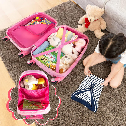 HONEY JOY Kids Luggage, 12" Toddler Backpack & 18" Travel Suitcase with Wheels, Lightweight Toddler Girls Suitcase, Durable ABS Hardshell, 2Pcs Carry On Luggage Set for Boys Girls