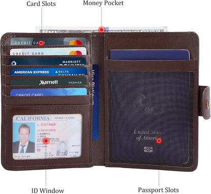 Polare Luxury RFID Blocking Leather Passport Holder Travel Wallet For Men and Women (Coffee with AirTag Slot(Snap Version))