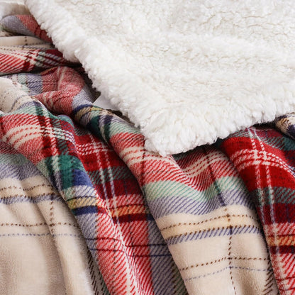 PU MEI Sherpa Fleece Throw Blanket 60" x 80" Reversible Plush Fluffy Large Big Blanket Lattice Flannel Blankets for All Season Use, Chrismas Red