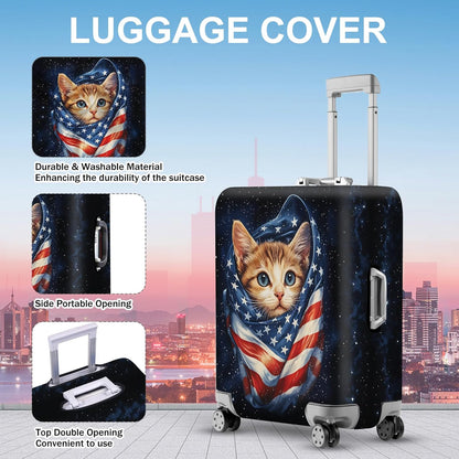 ANNA QUEEN Cute Patriotic Cat Luggage Cover, American Flag Suitcase Protector, Stretchable, Washable Travel Cover for 24-26 Inch Luggage