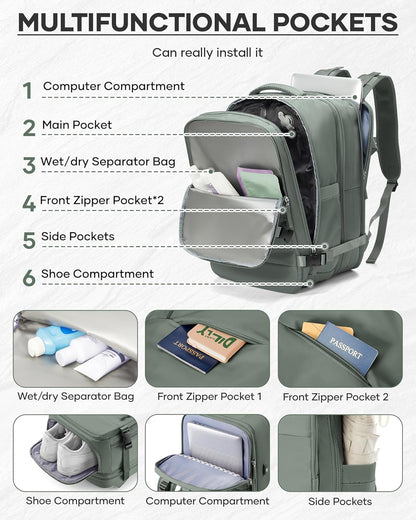 Vacuum Backpack With Vacuum Compression,Expanded Travel Laptop Backpacks For Women Men,Carry On Backpack Vacpack Backpacks With Pump Seal Packing, Personal Item Travel Bag Olive Green