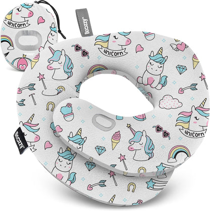 BCOZZY 3-7 Y/O Kids Travel Pillow for Car & Airplane, Soft Kids Neck Pillow for Traveling in Car Seat, Provides Double Support for Toddlers Head & Chin in Road Trips, Washable, Small Size, Unicorn