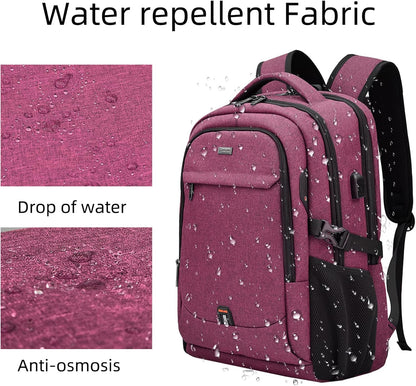 DUSLANG 17 Inch Laptop Backpack for Travel Water Resistant College Backpack for Women Laptop Bag with USB Charging Port Work Backpack,Rose