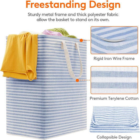 Lifewit Laundry Hamper Large Collapsible Laundry Basket, Freestanding Waterproof Clothes Hamper Storage with Easy Carry Handles for Clothes in Bedroom Bathroom College Dorm for Adults, Blue, 100L