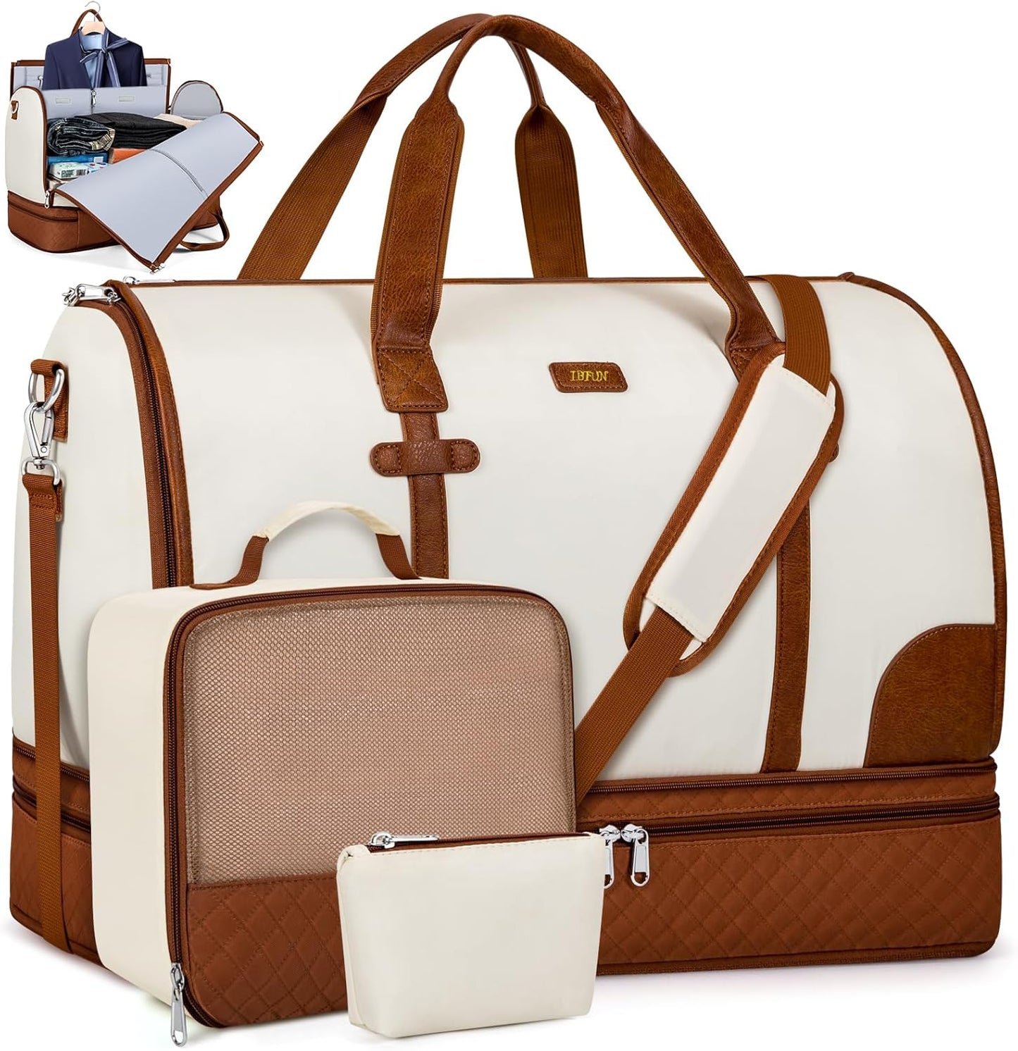 Convertible Travel Garment Bags - Carry On Garment Duffel Bag with Shoe Compartment Large Travel Garment Bag with Storage Bag Toiletry Bag 2 in 1 Hanging Suit Bag Weekender Bag for Women Men 3pcs Set
