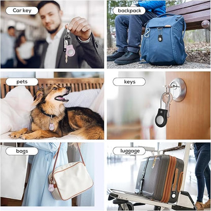 Air tag Holder,(4 Pack) Air tag Keychain with Secure Lock,Air Tags Case with Wire Cable for Apple Airtag,Anti-Lost Protective Case with Keyring for Luggage, Key, Pet, Bag, Black/Purple