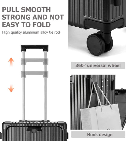 feilario 24in Aluminium Frame PC Hard Shell Spinner Wheels Luggage, Built-In TSA lock Carry on Suitcase, with Cup Holder, USB Port, Phone Holder
