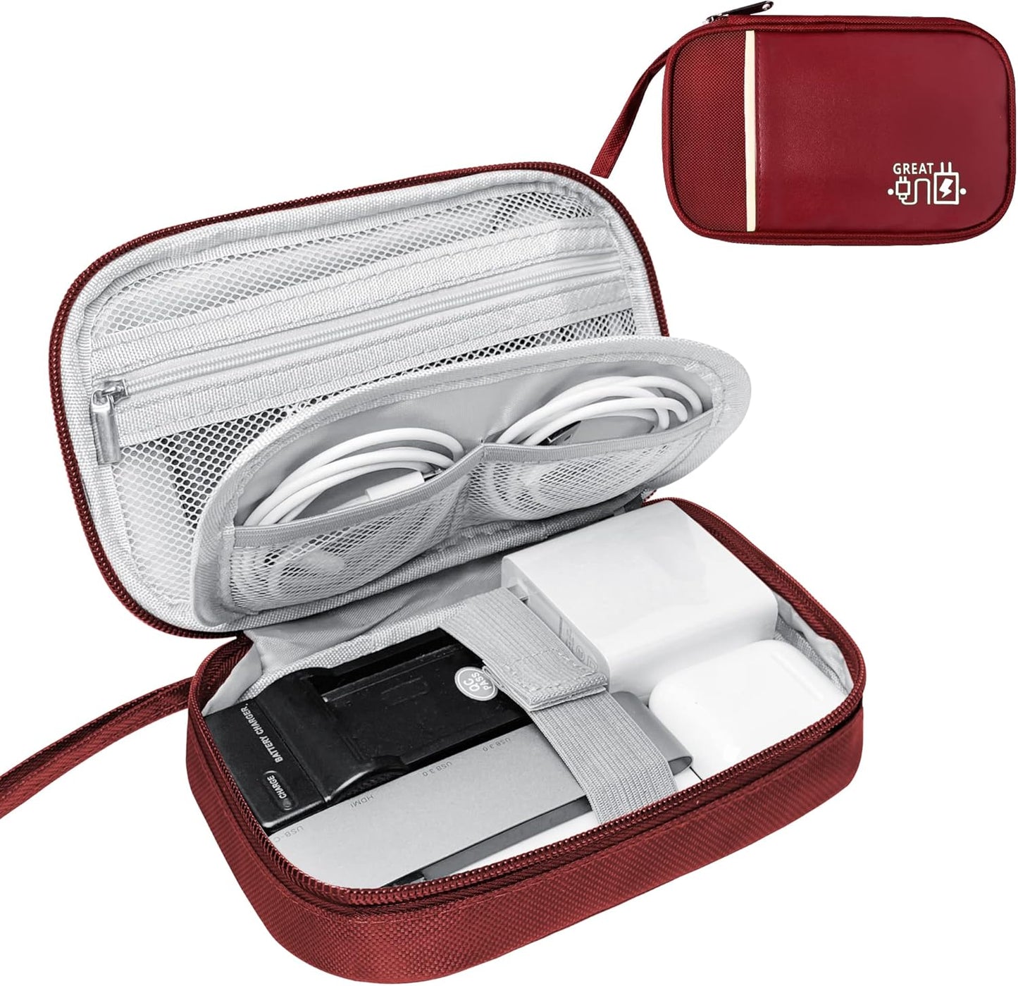 Travel Cable Organizer Bag Pouch Electronic Accessories Carry Case Portable Waterproof All-in-One Storage Bag for Cable,Charger, Phone, Hard Drive，SD Card-Wind Red