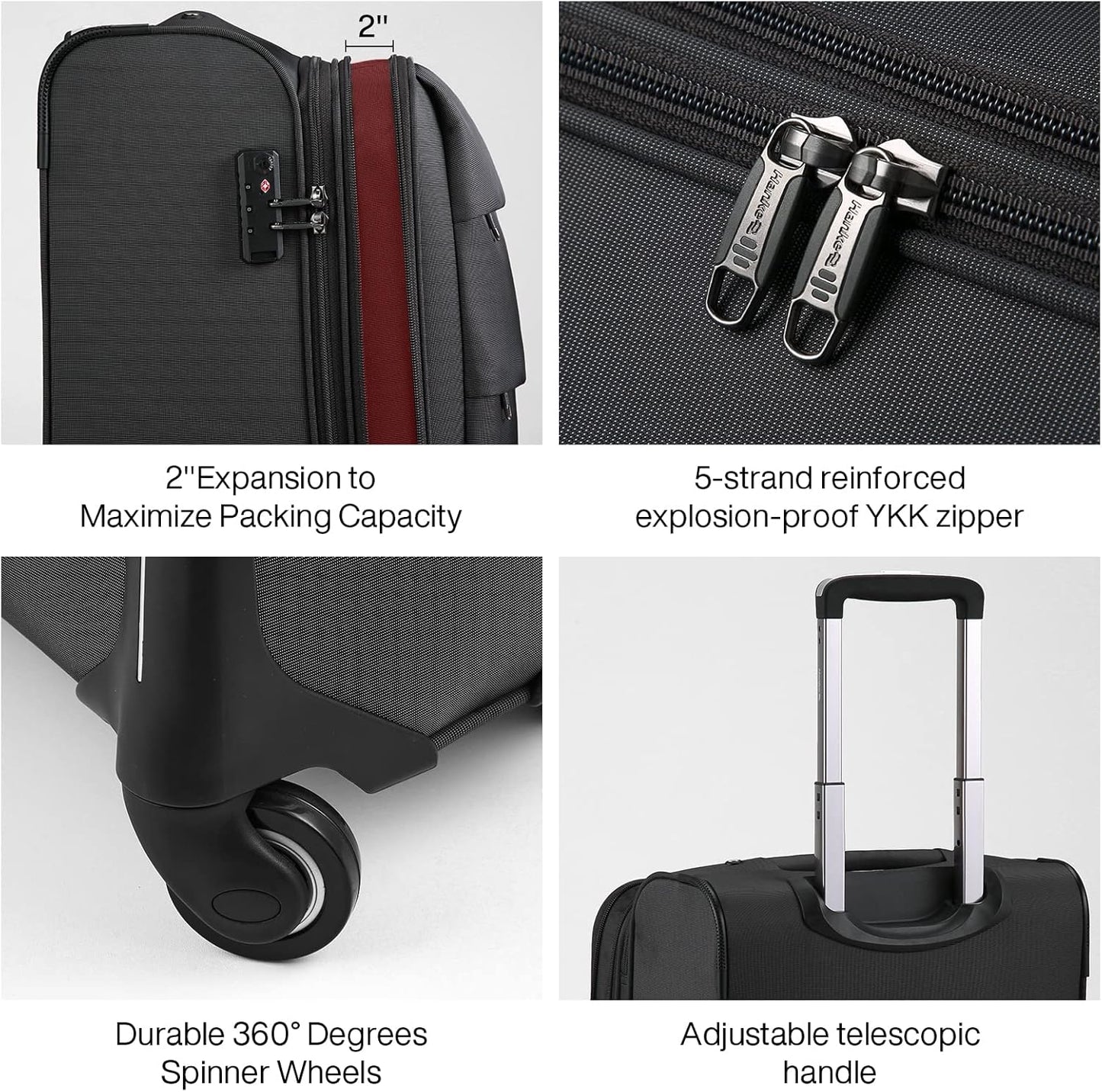 Hanke 20/24/28 Inch 3 Piece Luggage Set with Spinner Wheels Expandable Luggage Large Suitcases with Wheels Softside Checked Luggage Rolling Suitcase with Lock Lightweight Travel Luggage.(Dark Gray)
