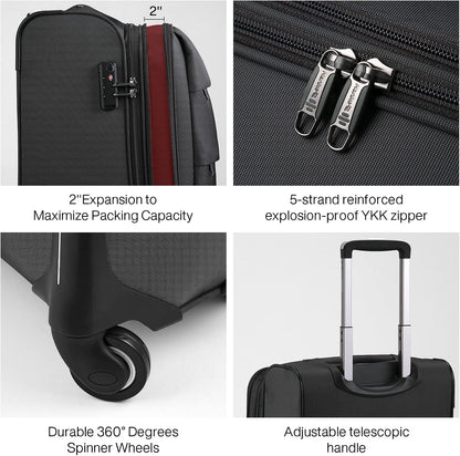 Hanke 20/24/28 Inch 3 Piece Luggage Set with Spinner Wheels Expandable Luggage Large Suitcases with Wheels Softside Checked Luggage Rolling Suitcase with Lock Lightweight Travel Luggage.(Dark Gray)