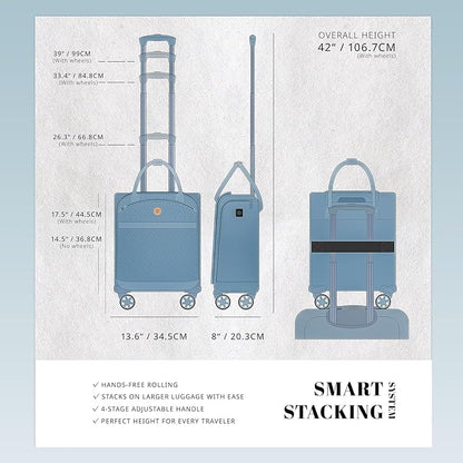 Verage 18x14x8in Spinner Underseat Carry-On Luggage -Airplane Personal Item Bag, USB A&C Charging Port, Padded Laptop Pocket & Wet/Dry Compartments for Women, Haze Blue