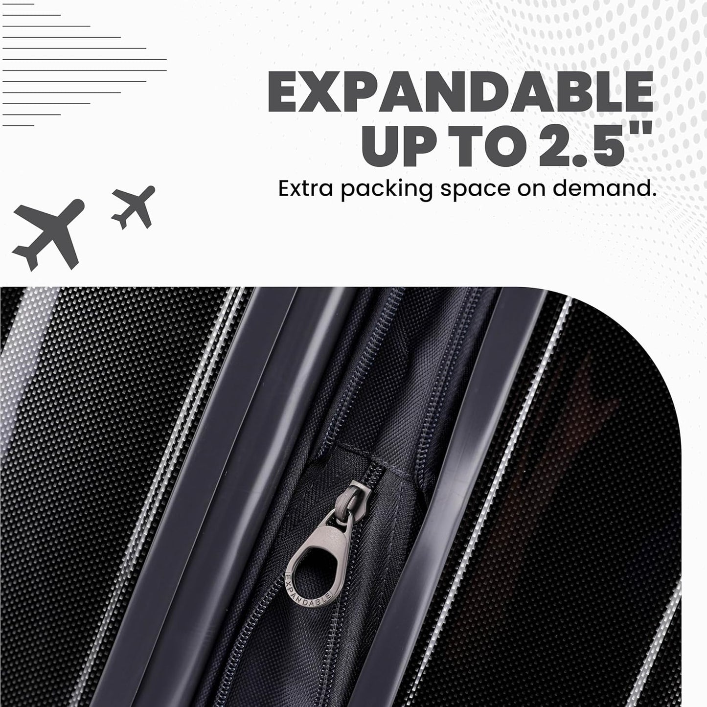 Spyder Rails 20 Inch Expandable Hardside Upright Suitcase with 360° Spinner Wheels, TSA Approved Lock, Black