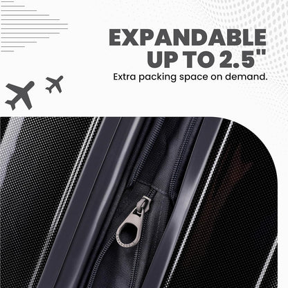 Spyder Rails 20 Inch Expandable Hardside Upright Suitcase with 360° Spinner Wheels, TSA Approved Lock, Black