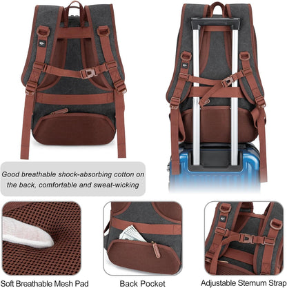 Tzowla Canvas Laptop College Backpack for Men and Women,Travel Work Vintage Rucksack with USB/Type-C Charging Port,Lightweight Hiking Casual Daypack Backpacks fit 15.6 inch Notebook,Black