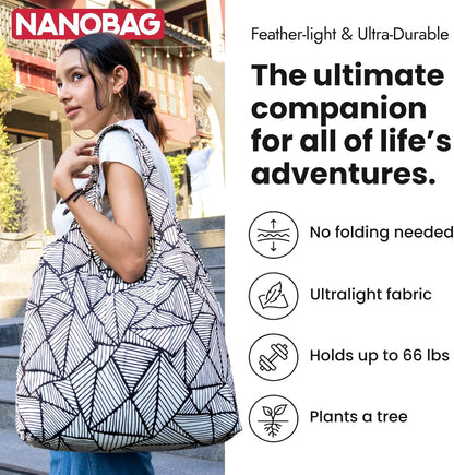 Nanobag Ultra-Lightweight Heavy Duty Foldable Tote for Women & Men, Reusable Grocery & Travel Bag, Packable Collapsible Compact Market Essential (XL Psychedelic)