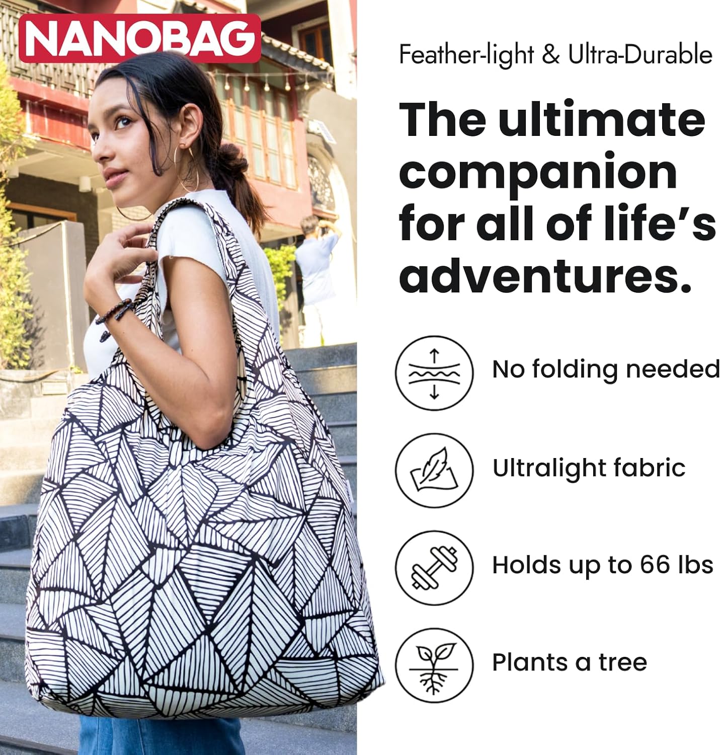 Nanobag Ultra-Lightweight Heavy Duty Foldable Tote for Women & Men, Reusable Grocery & Travel Bag, Packable Collapsible Compact Market Essential (XL Duck)