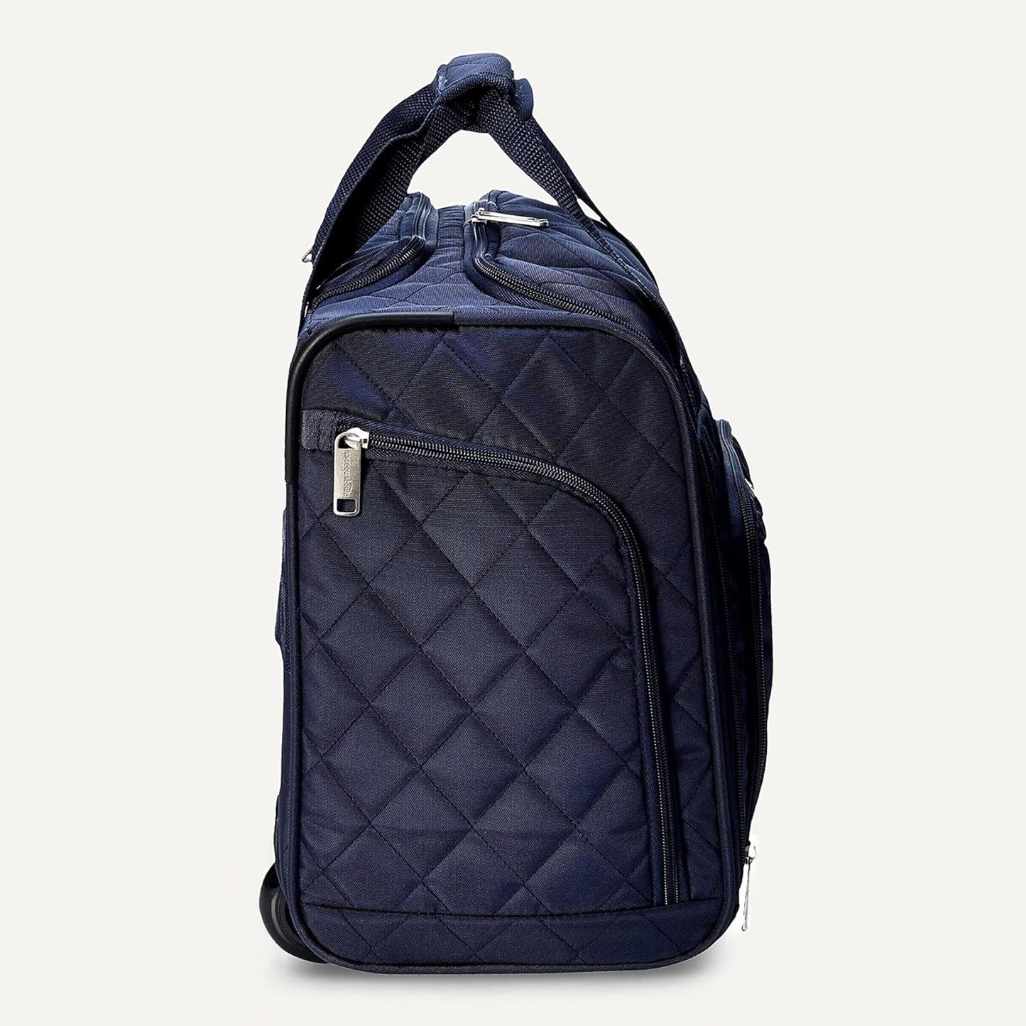 Amazon Basics Underseat Carry On Luggage with Wheels - 14" Rolling Travel Bag, Navy Quilted