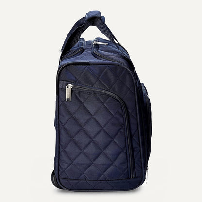 Amazon Basics Underseat Carry On Luggage with Wheels - 14" Rolling Travel Bag, Navy Quilted