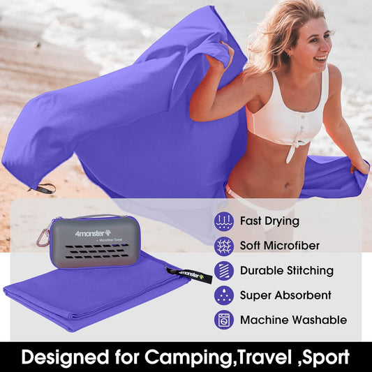 4Monster Camping Towels Super Absorbent, Fast Drying Microfiber Travel Towel, Quick Dry Ultra Soft Compact Gym Towel for Swimming Beach Hiking Yoga Travel Sports Backpack (20.00" x 12.00", Purple)