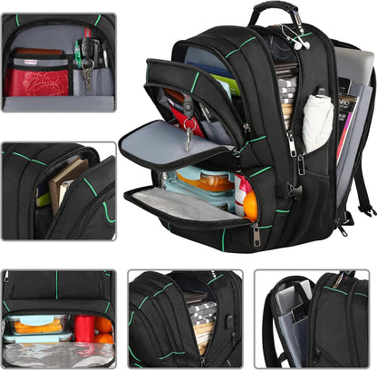 VECKUSON Laptop Backpack, 15.6 Inches, Green, Unisex, Waterproof, USB Charging Port, Insulated, TSA Approved, Anti-Theft, Durable Polyester Nylon Fabric