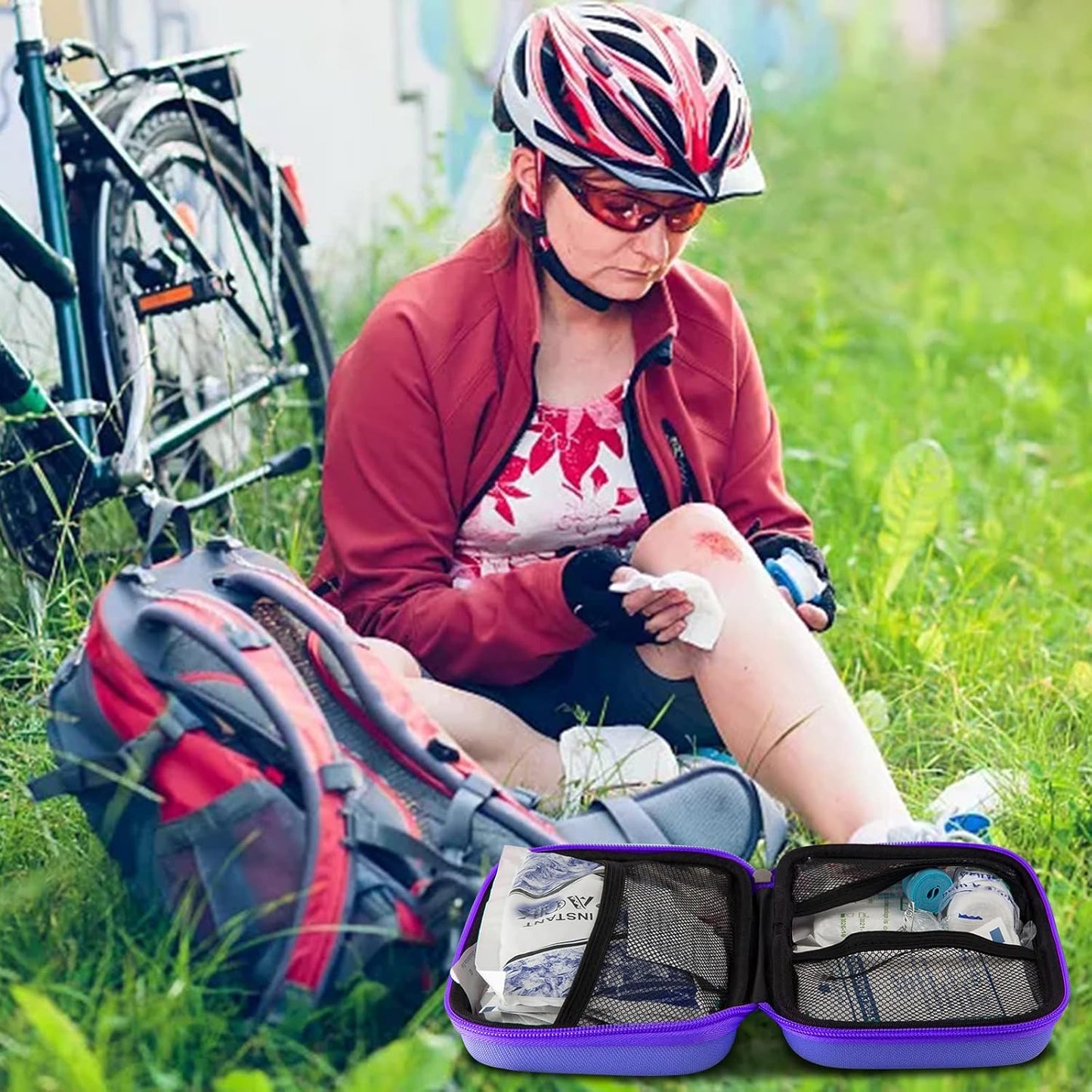 276PCS Compact Small First Aid Kits for Home Businesses Urgent Essential Mini First Aid Kit Travel Size Car Emergency Supplies Kit for Hiking Boating Skating, Purple AMORNING