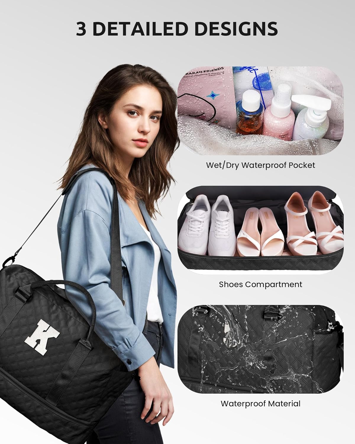 Teacher Appreciation Gifts for Women-Initial Duffle Bag with Shoe Compartment, Weekender Bag, Monogram Overnight Bag, Letter Travel Bag with Makeup Bag，Birthday Gift for Women Girl (Letter Q)
