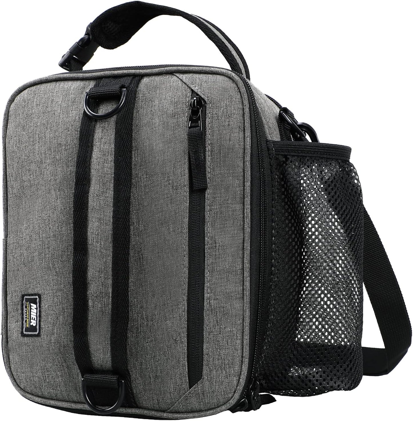 MIER Expandable Lunch Bag Insulated Lunch Box for Men to Work Travel Portable Lunchbox Bags with Shoulder Strap and Water Bottle Holder, Grey