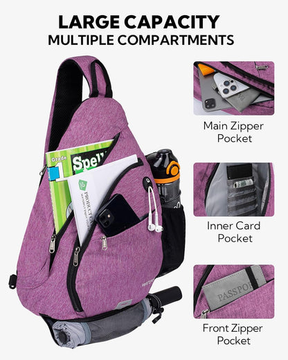 WATERFLY Large Crossbody Sling Bag: Over Shoulder Backpack Daypack Casual Cross Chest Side Pack