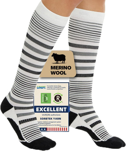 Merino Wool Compression Socks for Women Men, 15-20 mmHg Knee High Socks for Flying, Travel, Running
