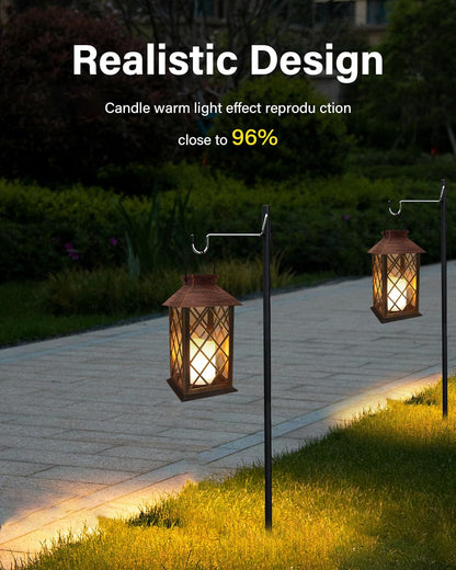 SHYMERY Solar Lanterns, Hanging Outdoor Lantern with Lasts 2X Longer LED Flickering Flameless Candles, Waterproof Outdoor Garden Lanterns Decorative for Patio, Porch,Deck, Yard, Table Decor 2 Pack