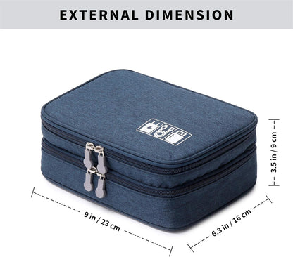 MIRLEWAIY Travel Cord Cable Organizer, Portable Electronics Accessories Carrying Bag Storage Case for Dad's Day Hard Drives, Cable, Cord, Charger, Hard Drive, Earphone, Dark Blue