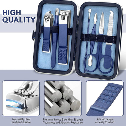 Aceoce Travel Manicure Set Mens Grooming Kit Stainless Steel Nail Clippers Nail Care Tool with Luxurious Travel Case Manicure Pedicure Set Professional Personal Care Gift for Men Family Friends