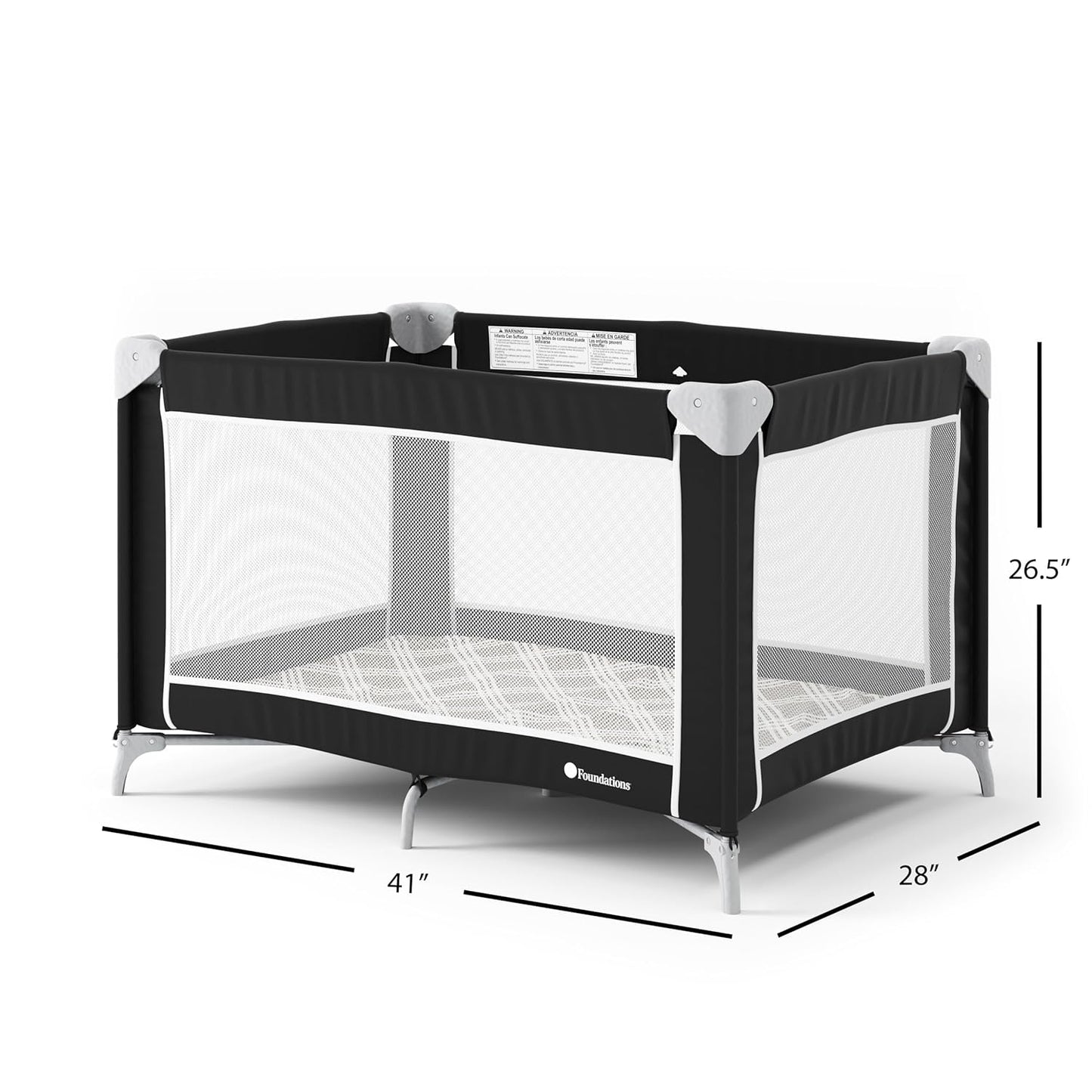 Foundations Sleep 'N Store Baby Pack and Play Yard - Portable Playpen for Toddlers, Foldable Travel Playpen with Storage Bag & Foam Mattress, Durable Design for Hotels & Daycares - Graphite