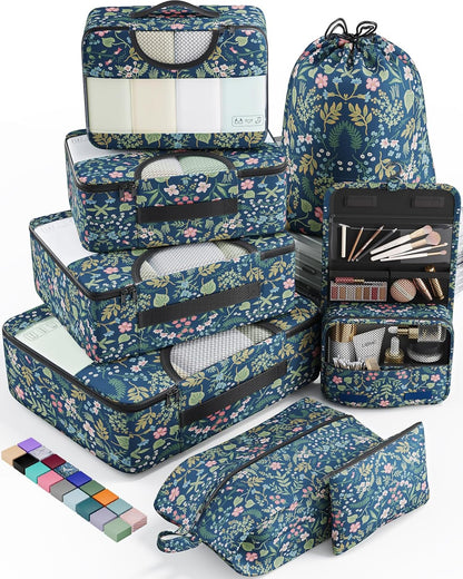 Veken 8 Set Packing Cubes for Travel Essentials, Suitcase Organizer Bags in 4 Sizes, Carry-On Luggage Accessories with Large Laundry & Hanging Toiletry Bag, Must-Have for Airplane, Road Trip & Camping