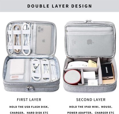 mygreen Electronics Organizer, Electronic Accessories Double Layer Travel Cable Organizer Cord Storage Bag for Cables, Power Bank, USB Flash Drive and More Gray