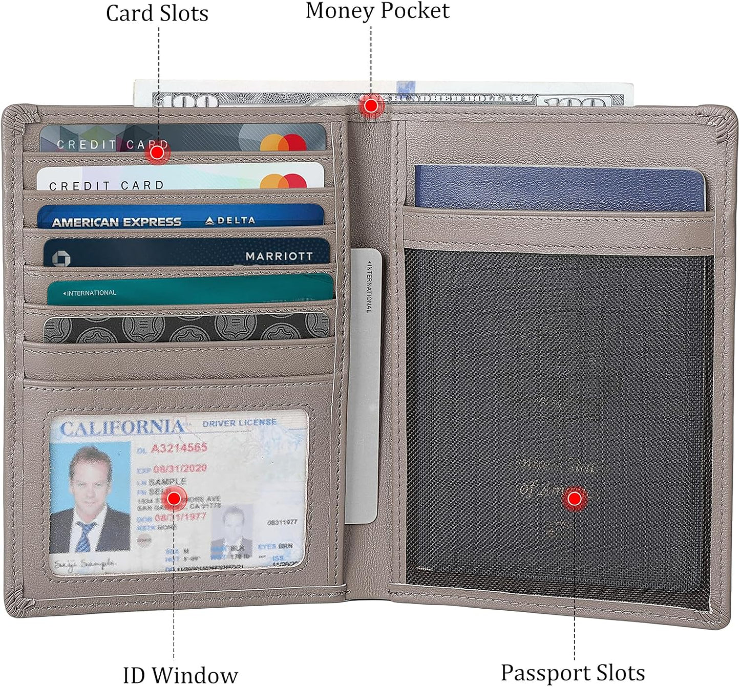 Polare Luxury RFID Blocking Leather Passport Holder Travel Wallet For Men and Women (Grey with AirTag Slot)
