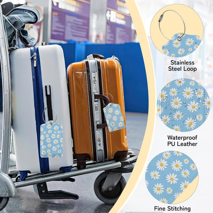 3 PCS Vintage Groovy Flowers Luggage Tags,Suitcase Tags Privacy Cover ID Label with Stainless Steel Loop and Address Card for Travel Bag Suitcase