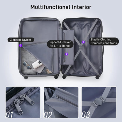 Merax Luggage sets of 13 Piece 16 20 20 28 IN Carry on Luggage Hard Case Purple Luggage Expandable Checked Luggage Suitcase Set with Wheels