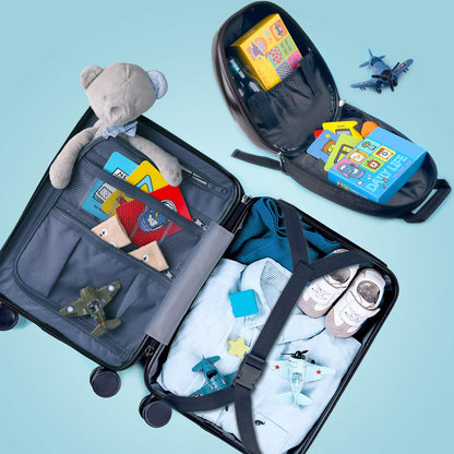 iPlay, iLearn Dinosaur Kids Luggage, Boy Carry on Suitcase, 18" Hardside Travel Luggage Set W/Backpack, Toddler Rolling Luggage W/ 4 Spinner Wheels, Children Holiday Birthday Gift