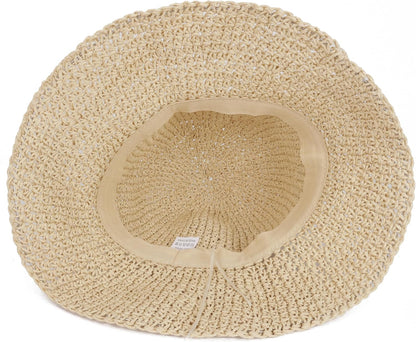 Womens Wide Brim Straw Sun Hat Foldable Floppy Crochet Beach Hat for Summer